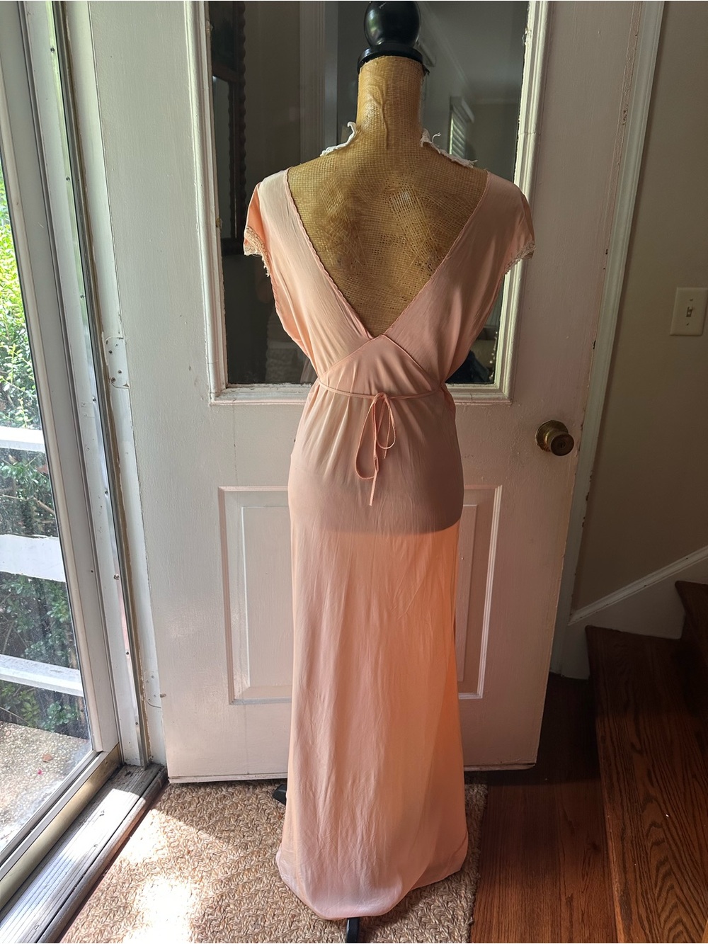 1920s Vintage Peach liquid and lace slip dress - Picture 4 of 9